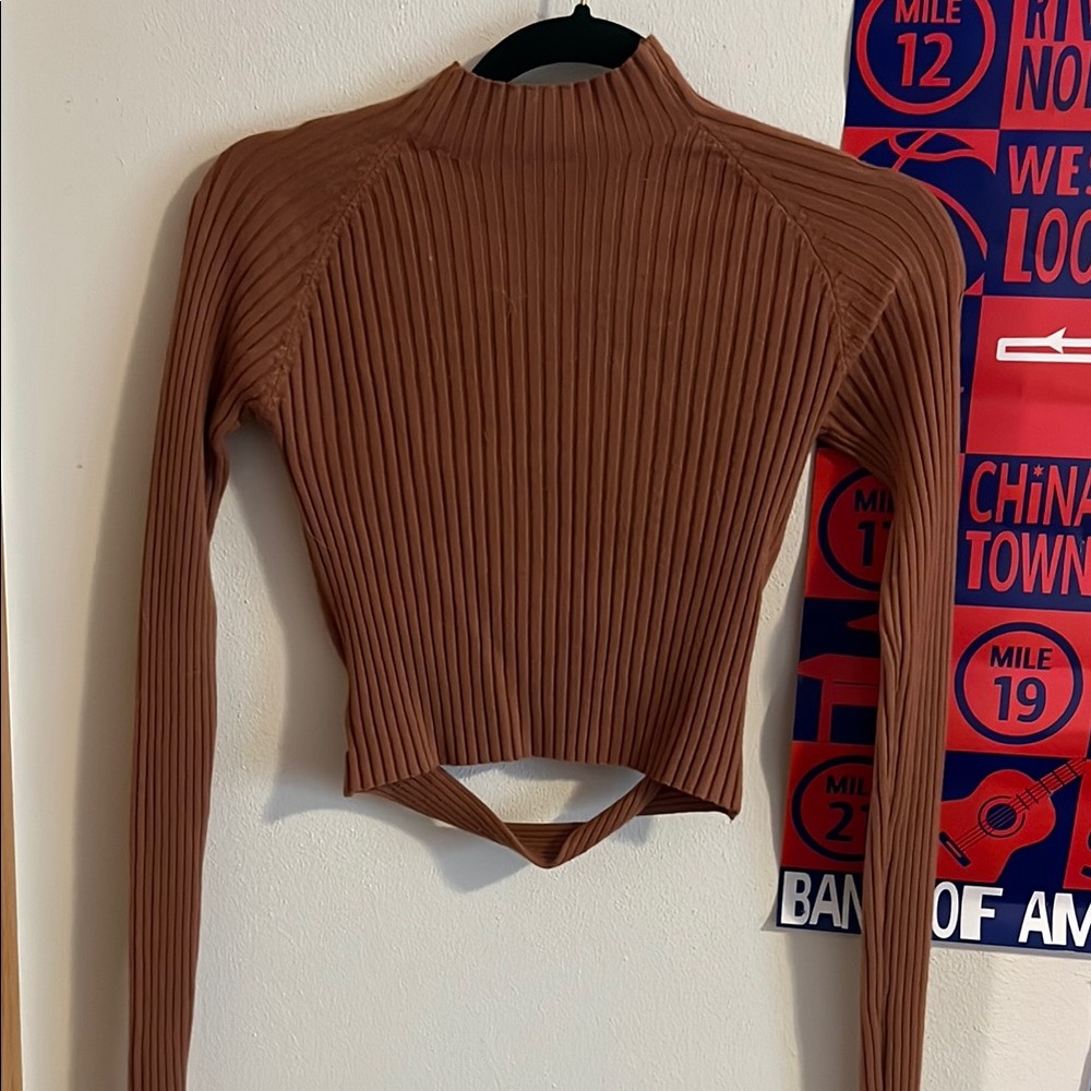 Dreamers Brown Ribbed Cut Out Back Top